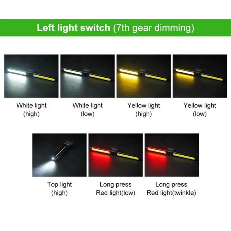 Gym Lamp Light Waterproof Led Flashlight Posing with Magnet 7-Grades Dimming USB Rechargeable 180 Degree Folding Worklight